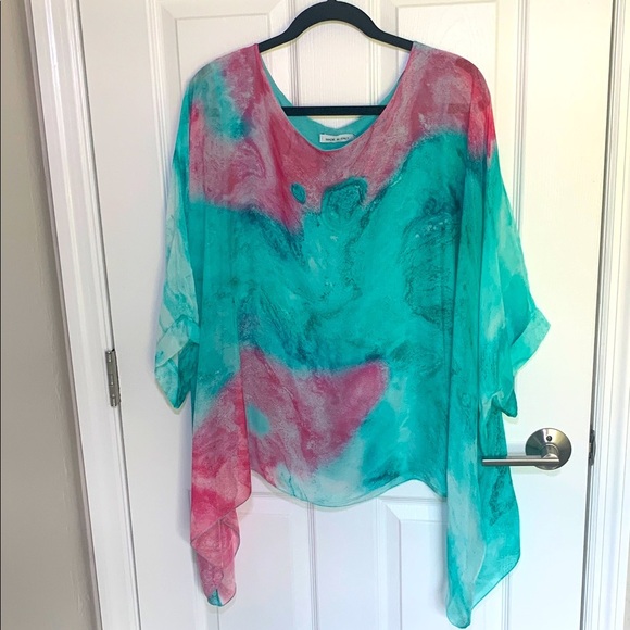 Silk top pink and turquoise made in Italy - Picture 1 of 7